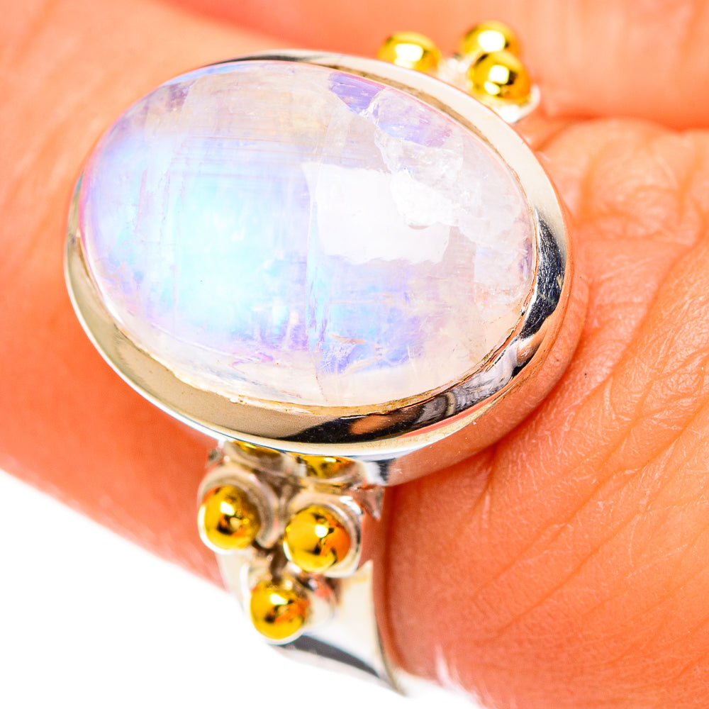 Rainbow Moonstone Rings handcrafted by Anasilvercos - RING114128