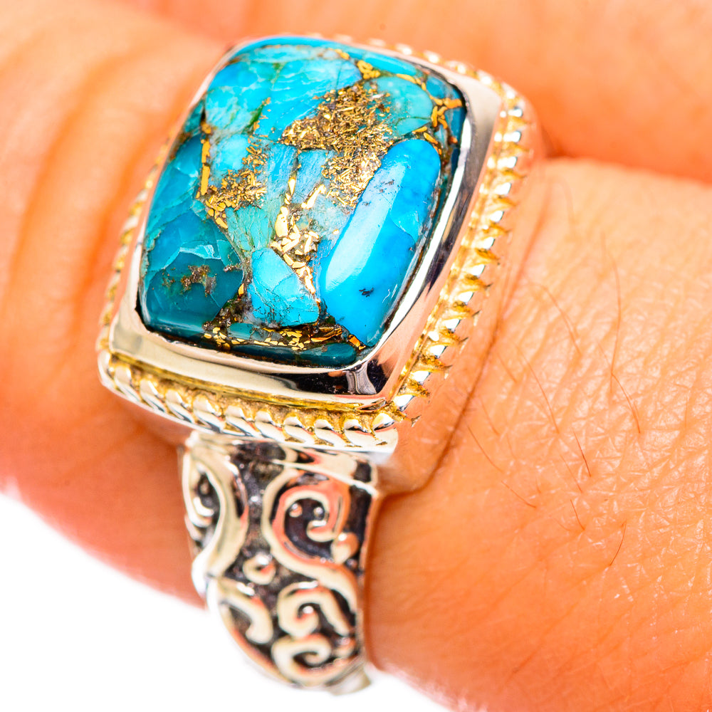 Blue Copper Composite Turquoise Rings handcrafted by Anasilvercos - RING114132