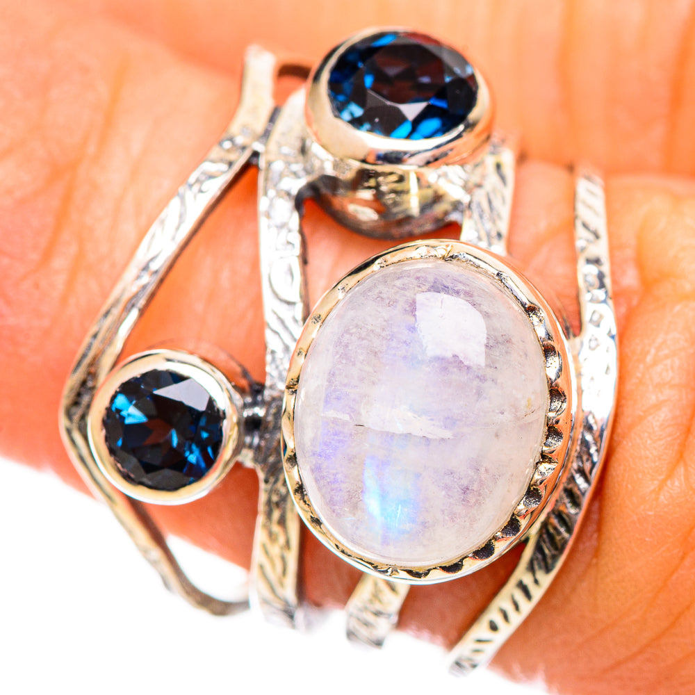 Rainbow Moonstone Rings handcrafted by Anasilvercos - RING114133