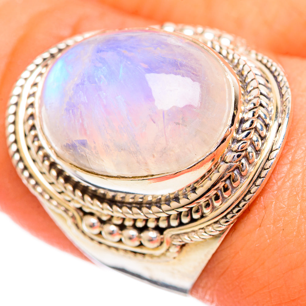 Rainbow Moonstone Rings handcrafted by Anasilvercos - RING114153