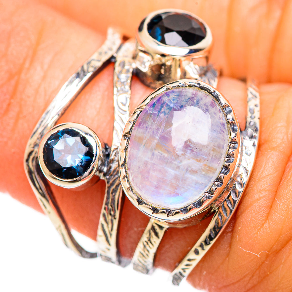 Rainbow Moonstone Rings handcrafted by Anasilvercos - RING114160