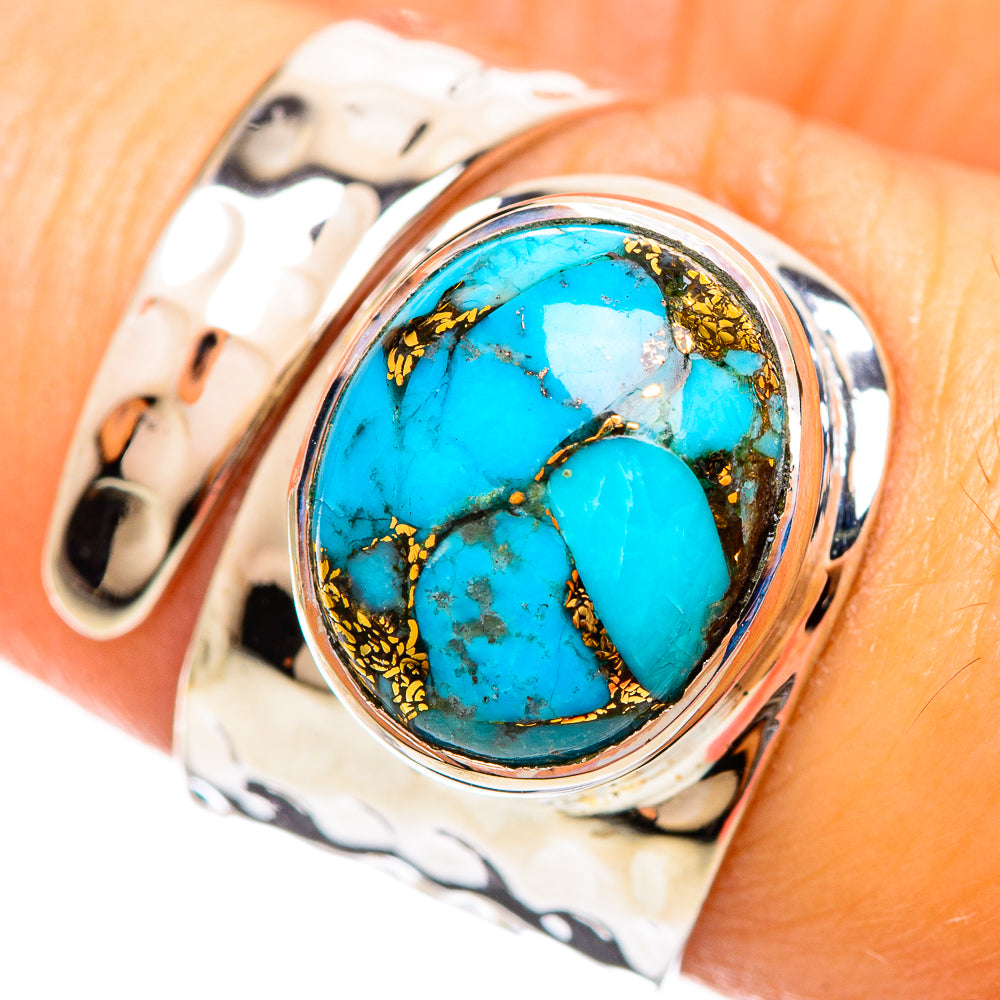 Blue Copper Composite Turquoise Rings handcrafted by Anasilvercos - RING114177