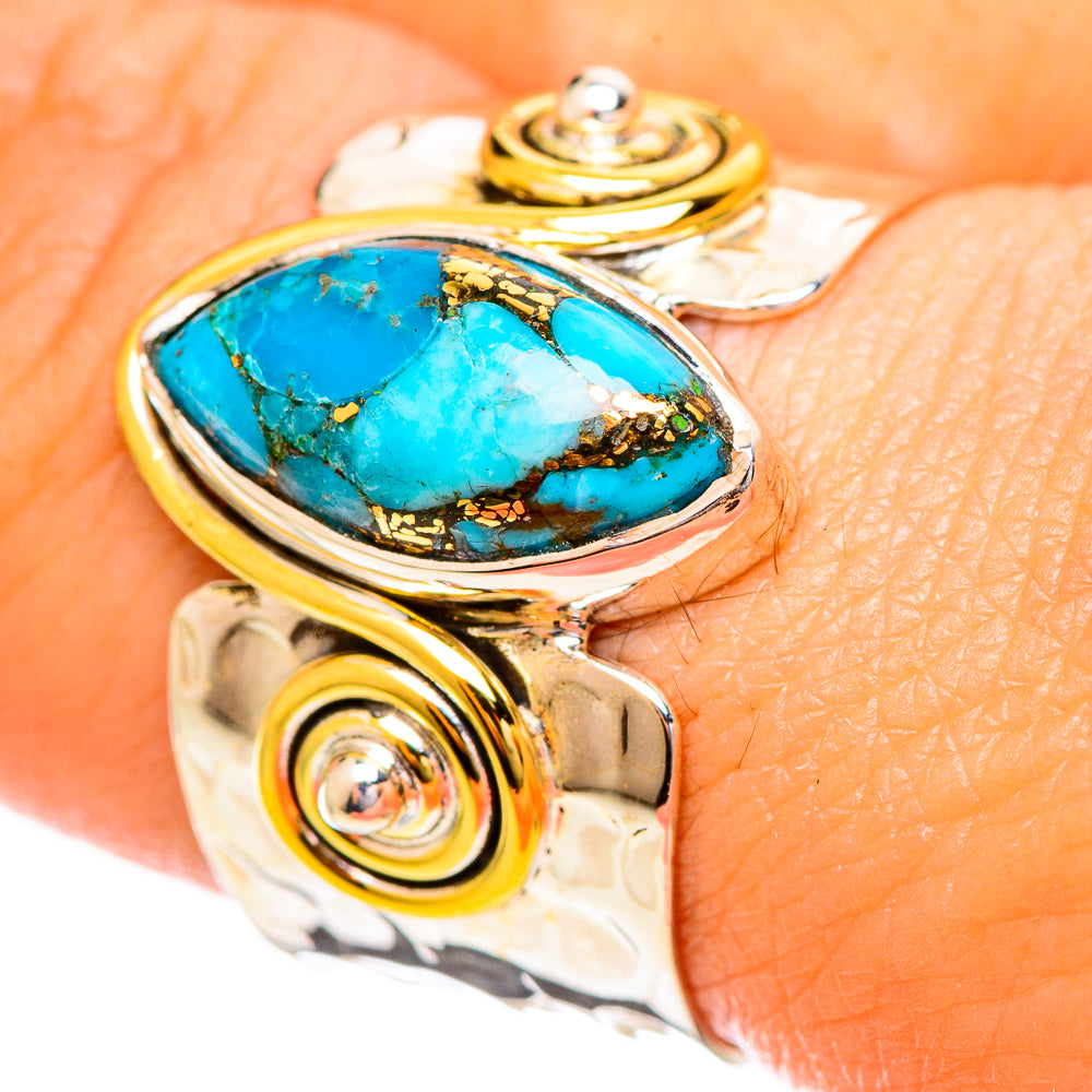 Blue Copper Composite Turquoise Rings handcrafted by Anasilvercos - RING114179