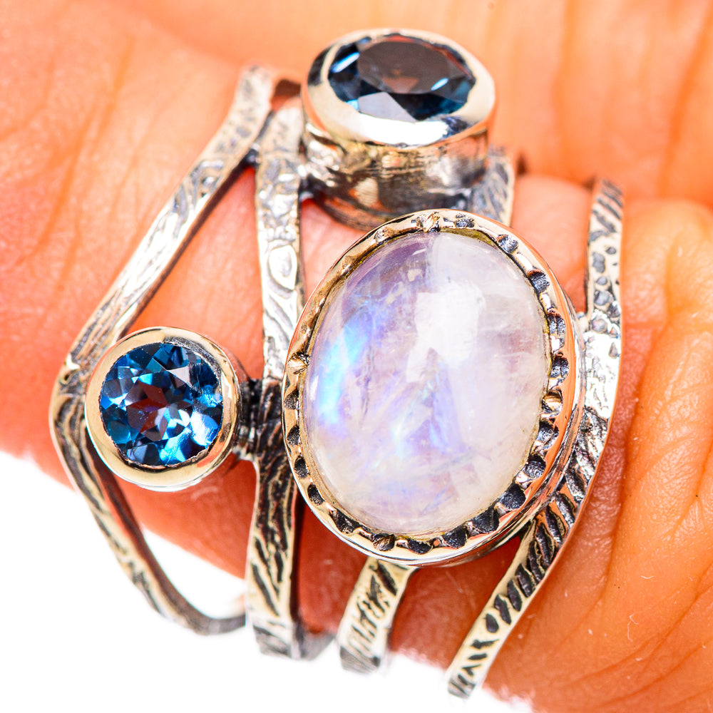 Rainbow Moonstone Rings handcrafted by Anasilvercos - RING114194