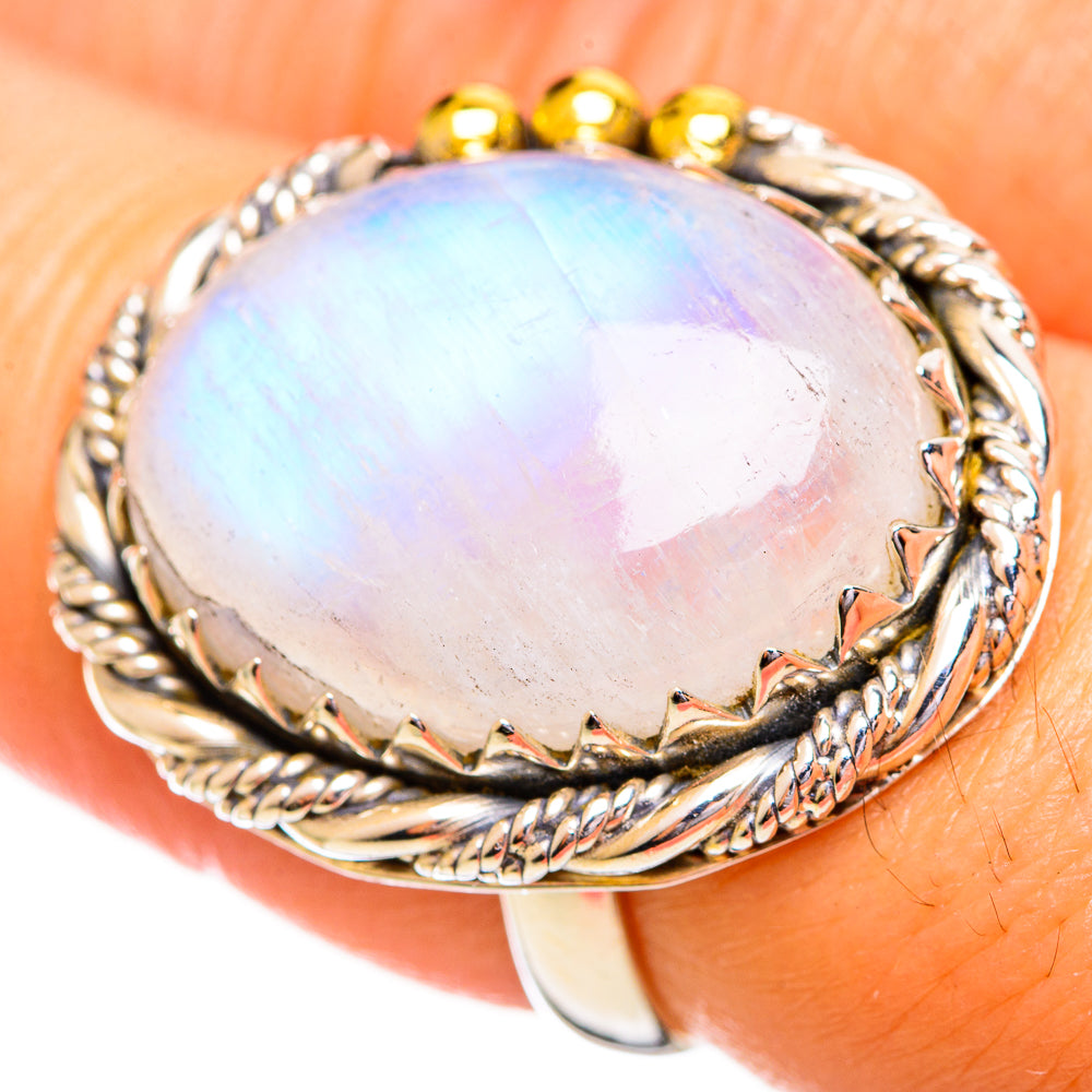 Rainbow Moonstone Rings handcrafted by Anasilvercos - RING114211