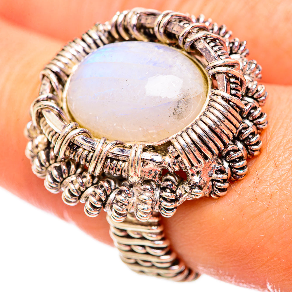 Rainbow Moonstone Rings handcrafted by Anasilvercos - RING114212