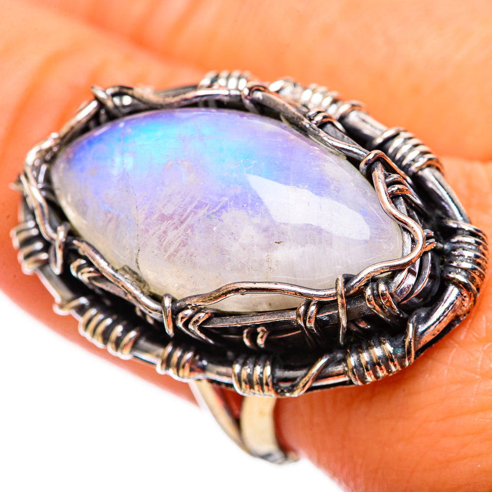 Rainbow Moonstone Rings handcrafted by Anasilvercos - RING114224