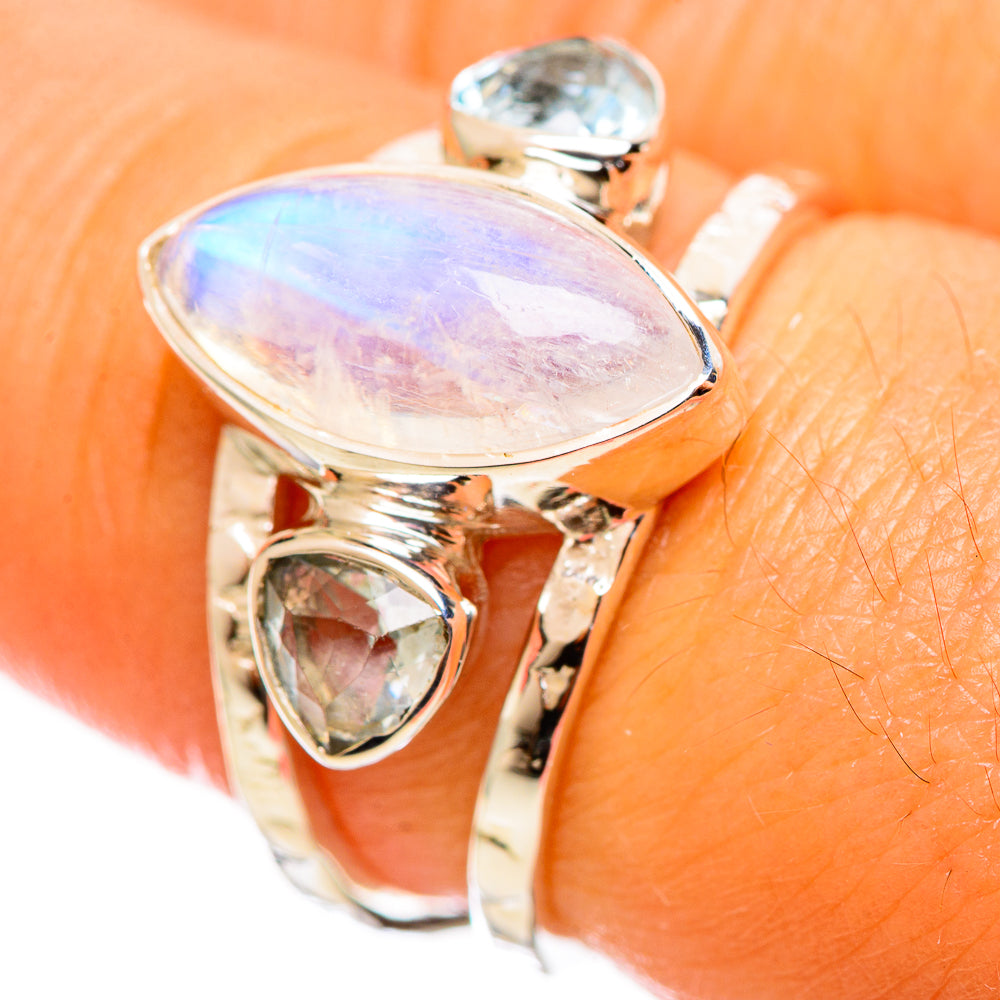 Rainbow Moonstone Rings handcrafted by Anasilvercos - RING114272