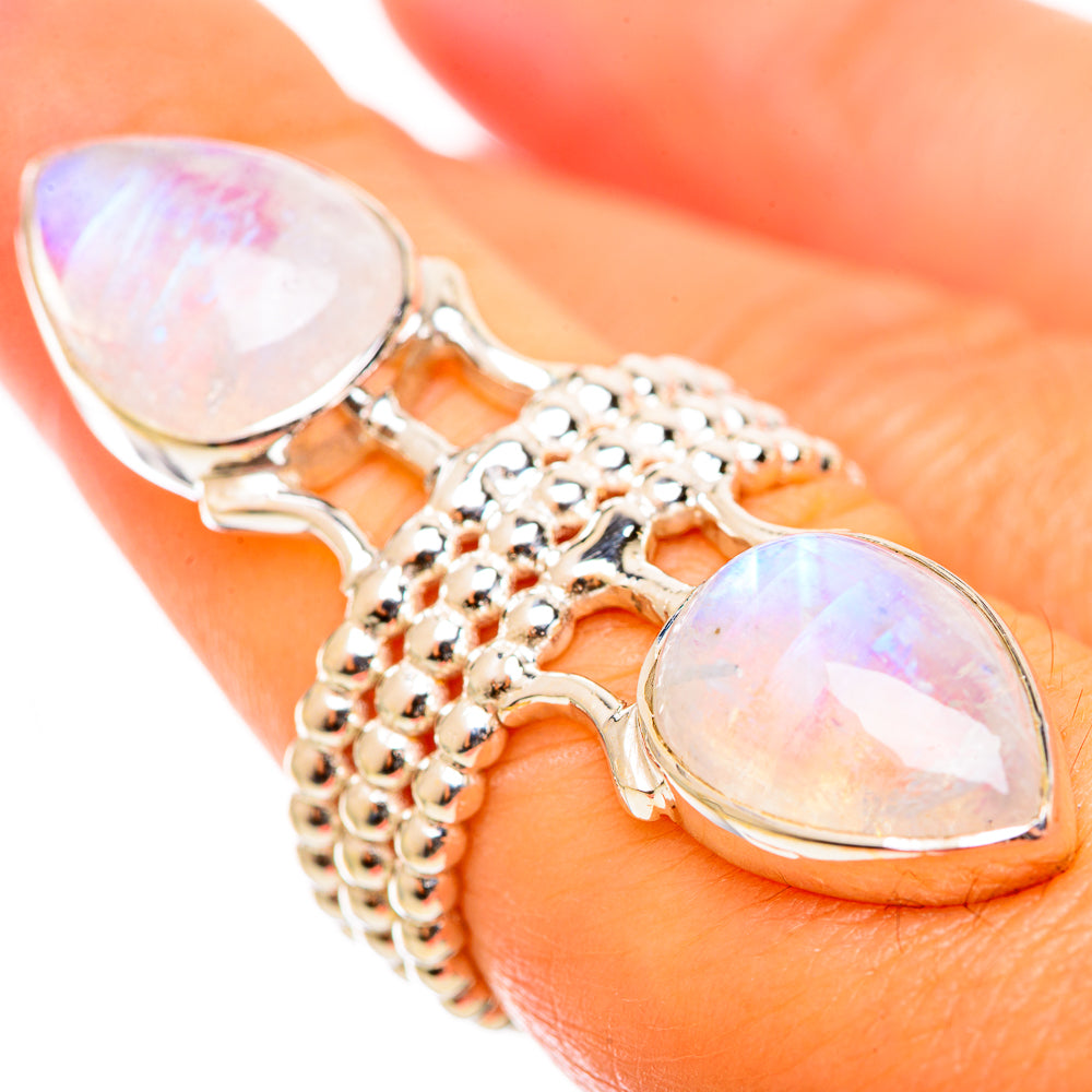 Rainbow Moonstone Rings handcrafted by Anasilvercos - RING114353