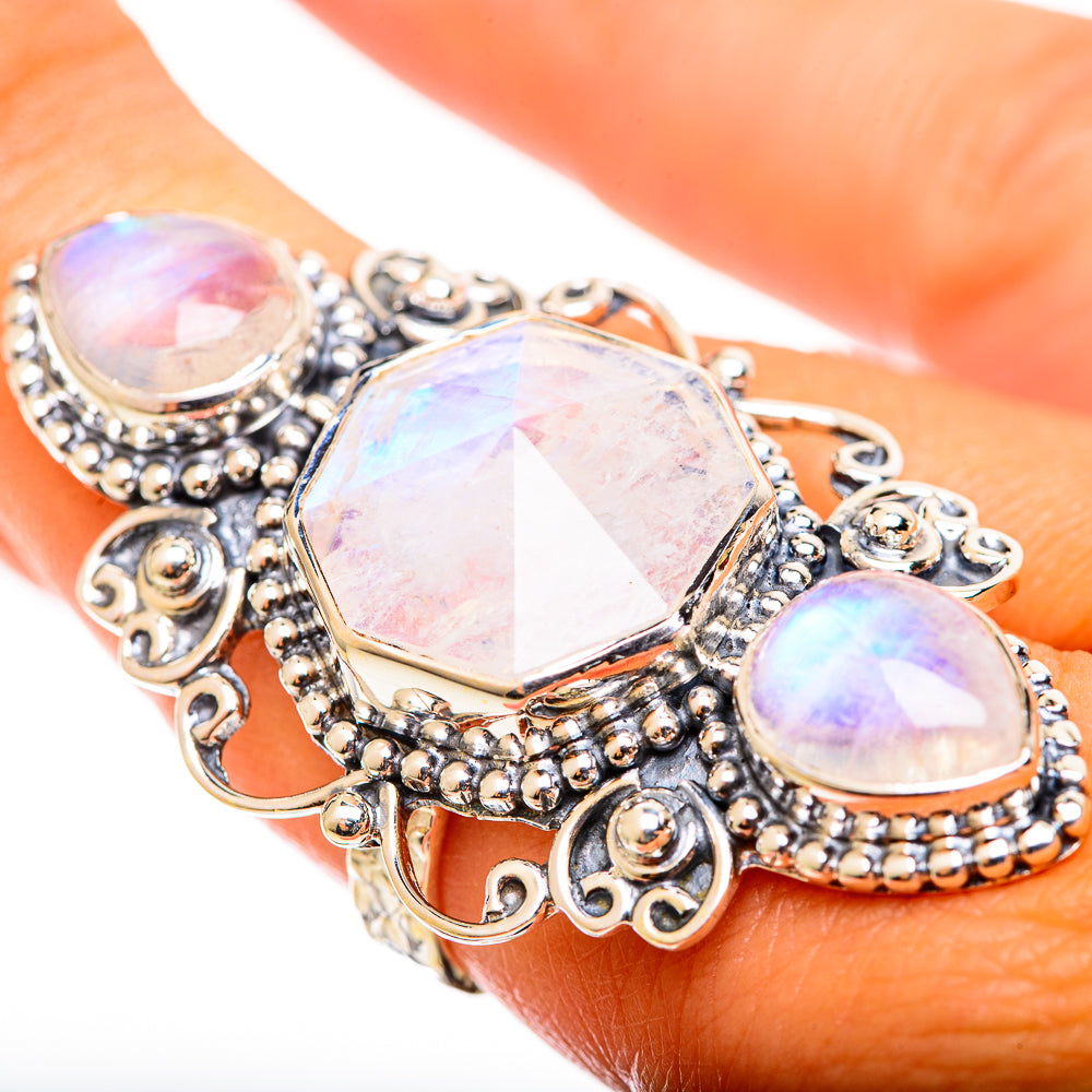 Rainbow Moonstone Rings handcrafted by Anasilvercos - RING114395