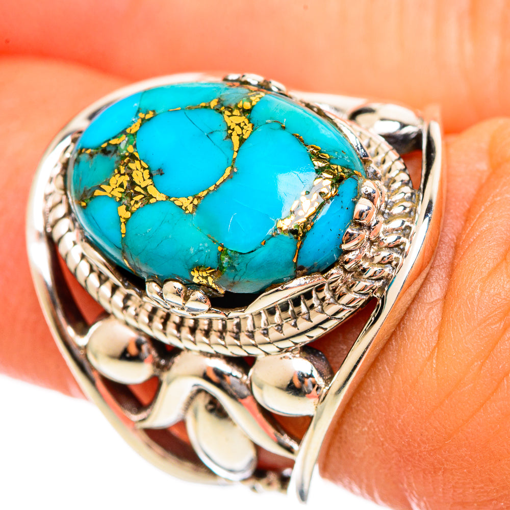 Blue Copper Composite Turquoise Rings handcrafted by Anasilvercos - RING114427