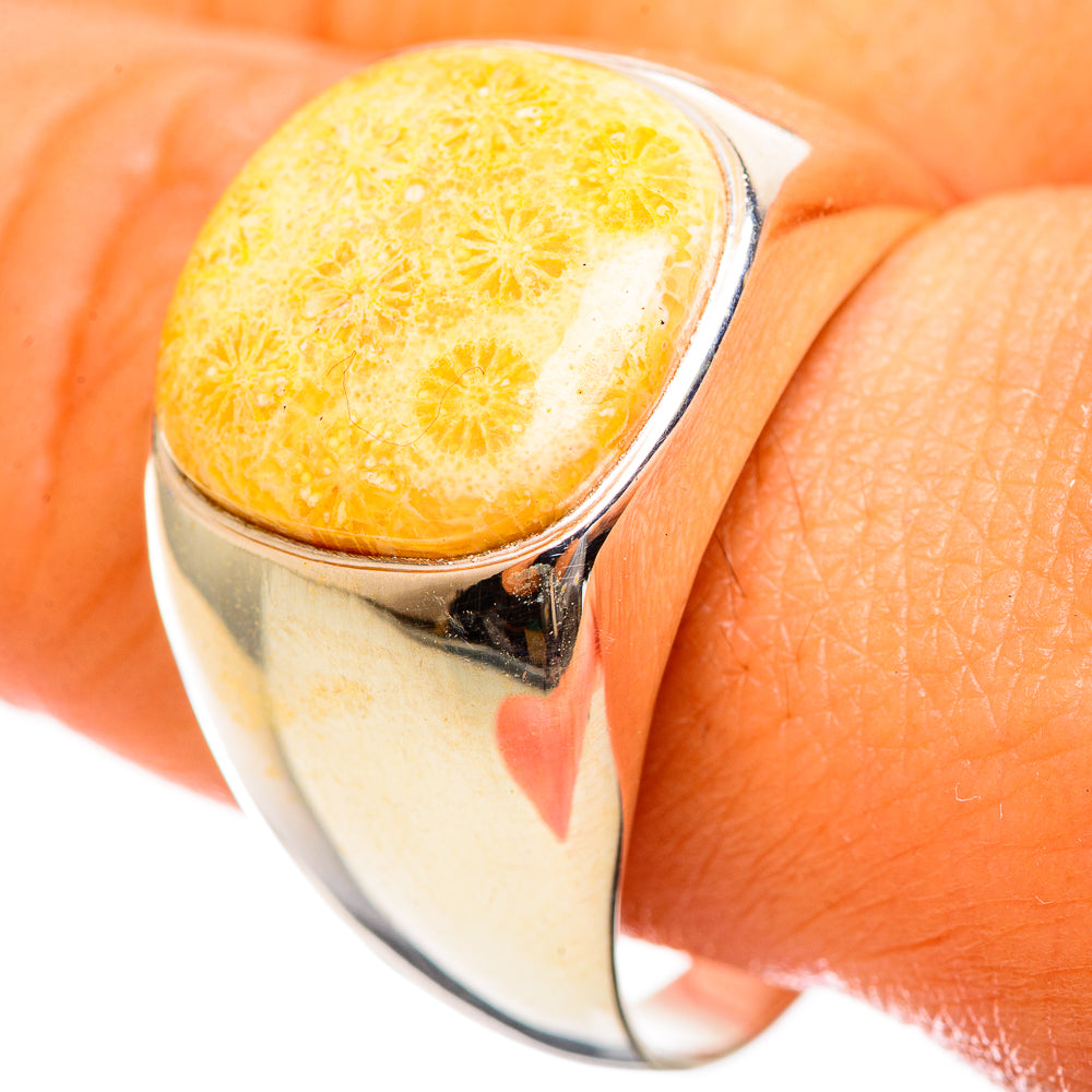 Fossil Coral Rings handcrafted by Anasilvercos - RING114436