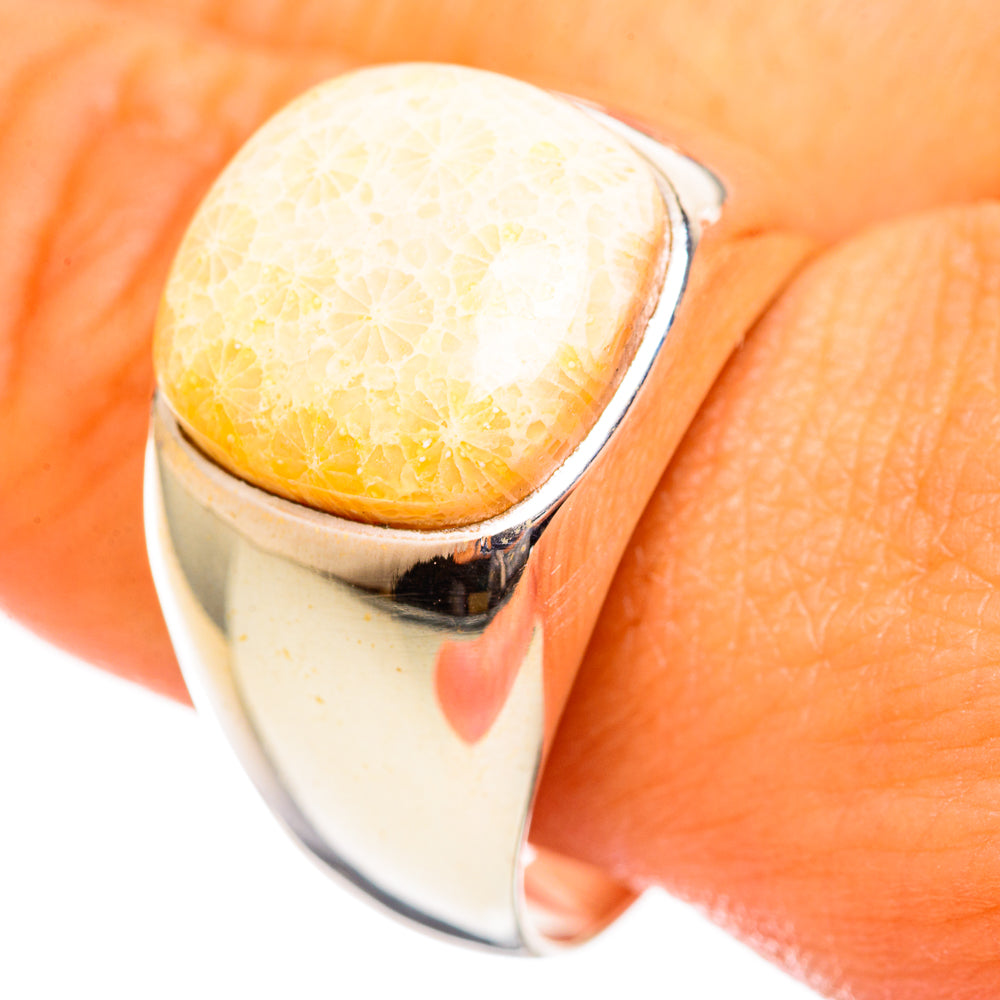 Fossil Coral Rings handcrafted by Anasilvercos - RING114468