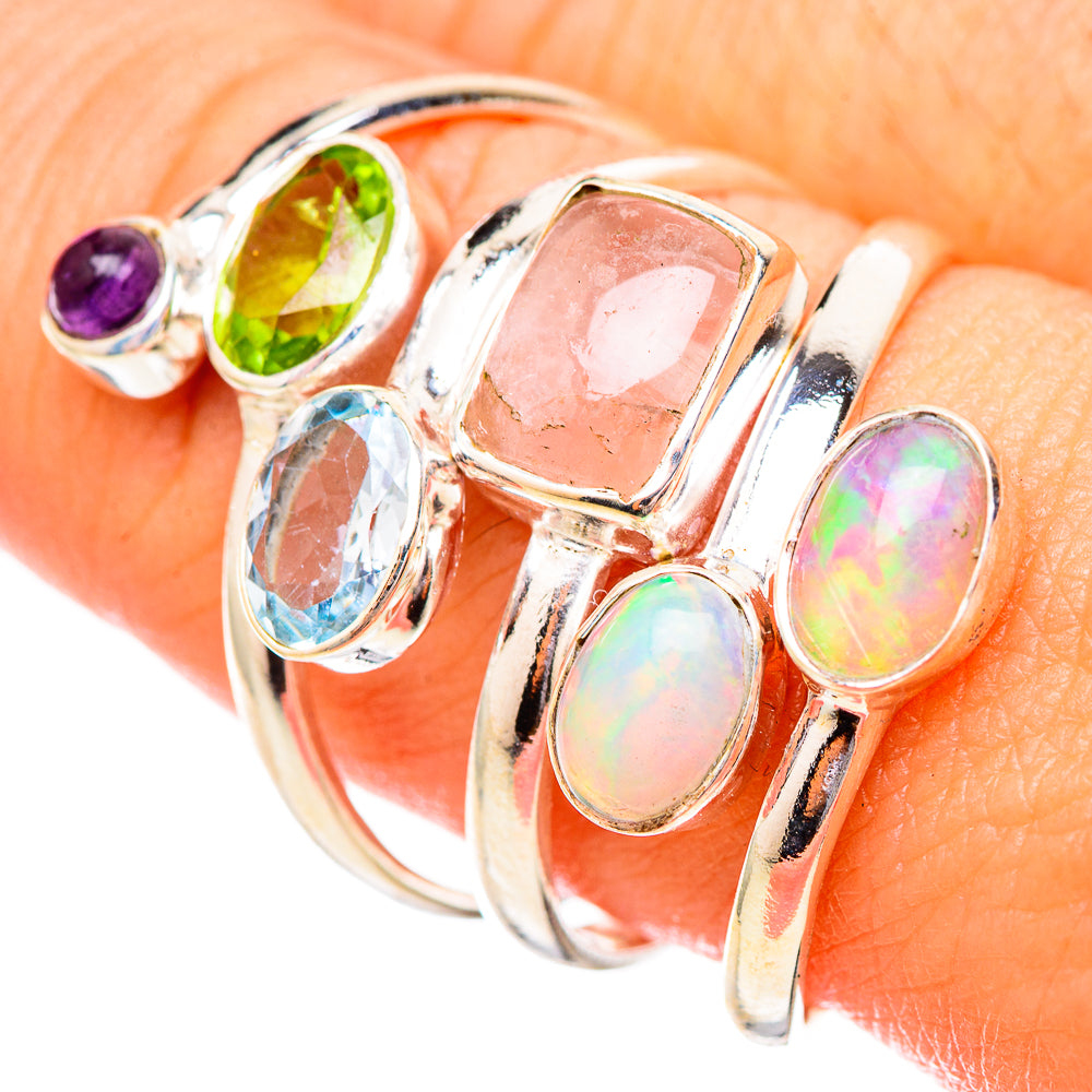 Rose Quartz, Ethiopian Opal, Peridot, Blue Topaz, Amethyst Rings handcrafted by Anasilvercos - RING115044