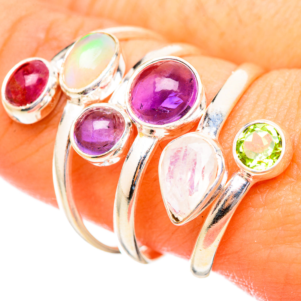 Amethyst, Rainbow Moonstone, Ethiopian Opal, Garnet, Peridot Rings handcrafted by Anasilvercos - RING115070