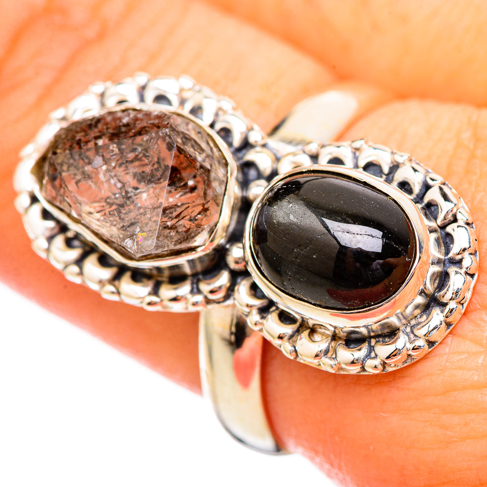 Herkimer Diamond, Black Onyx Rings handcrafted by Anasilvercos - RING115092