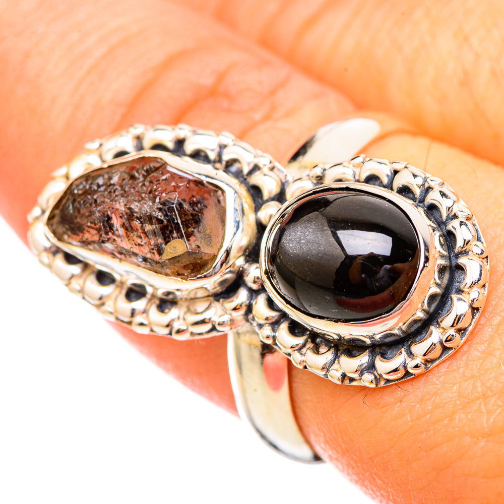 Black Onyx, Herkimer Diamond Rings handcrafted by Anasilvercos - RING115113