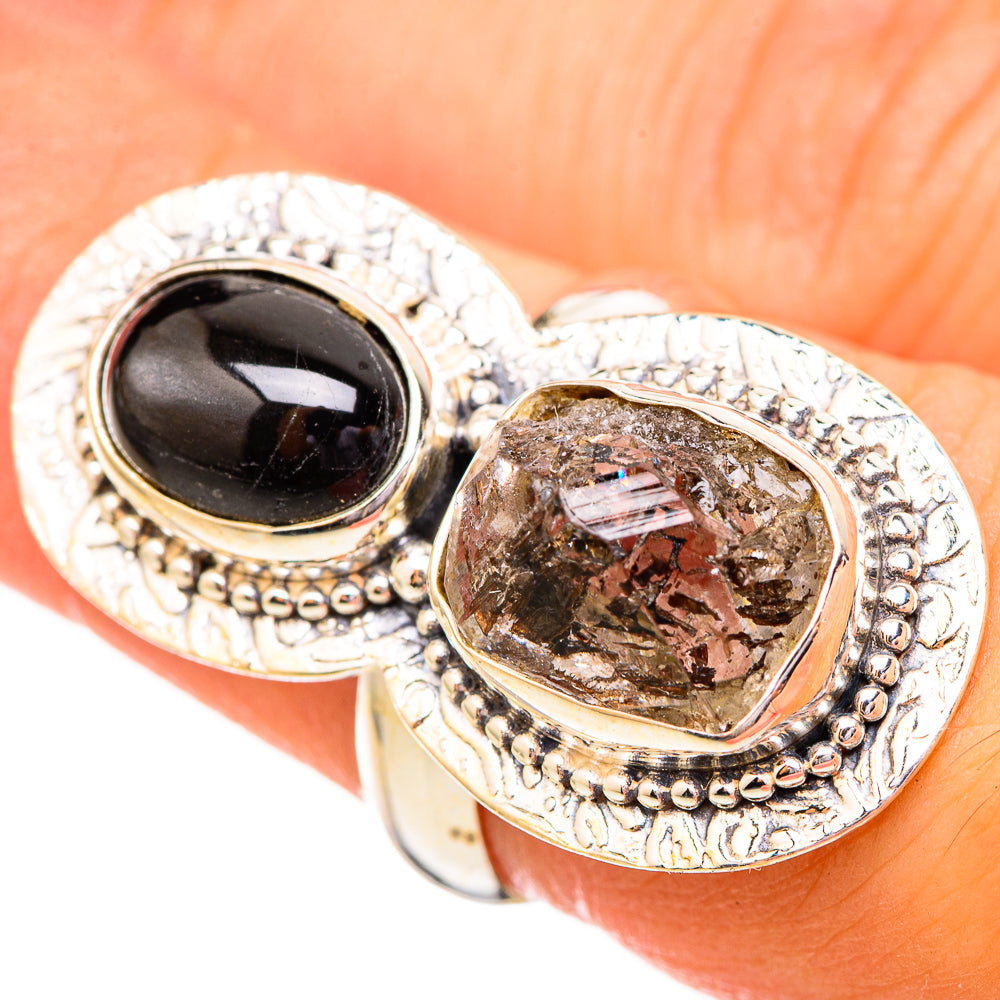 Herkimer Diamond, Black Onyx Rings handcrafted by Anasilvercos - RING115133