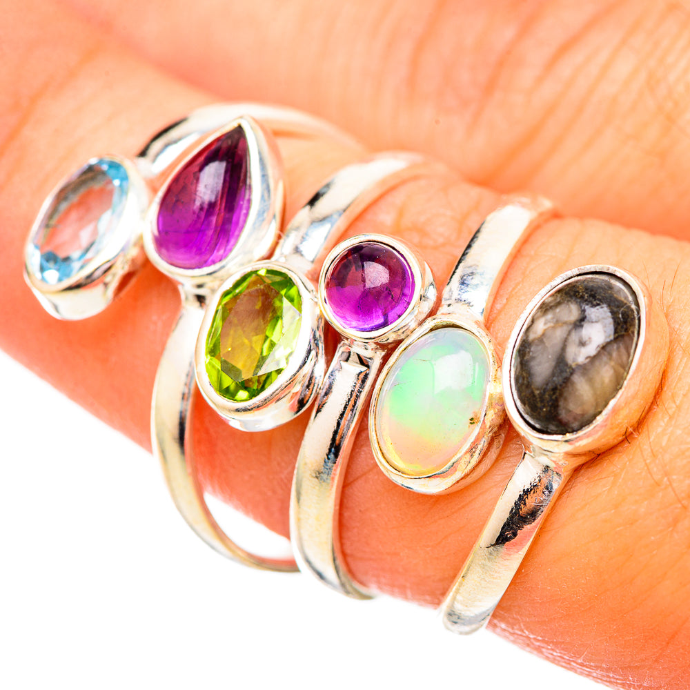 Tourmalinated Quartz, Ethiopian Opal, Amethyst, Peridot, Blue Topaz Rings handcrafted by Anasilvercos - RING115137