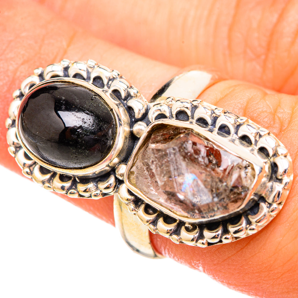 Herkimer Diamond, Black Onyx Rings handcrafted by Anasilvercos - RING115158
