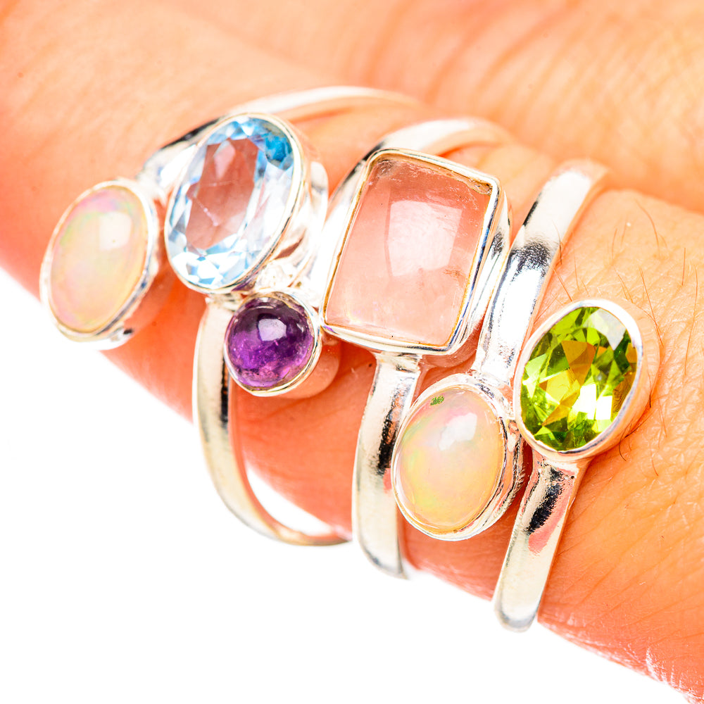 Rose Quartz, Blue Topaz, Peridot, Ethiopian Opal Rings handcrafted by Anasilvercos - RING115162