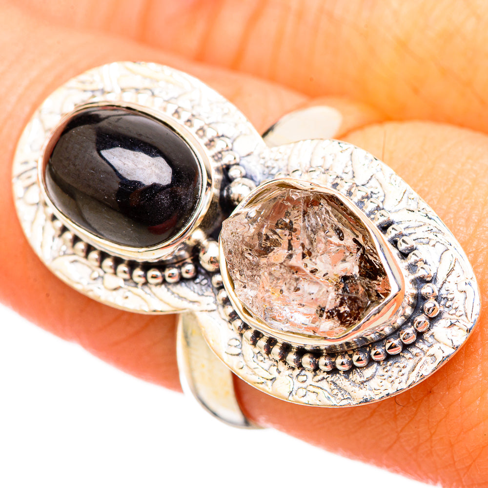Herkimer Diamond, Black Onyx Rings handcrafted by Anasilvercos - RING115181