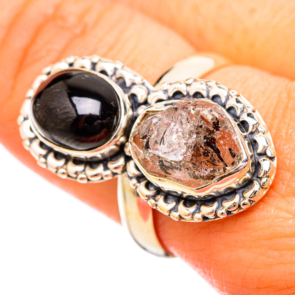 Herkimer Diamond, Black Onyx Rings handcrafted by Anasilvercos - RING115203