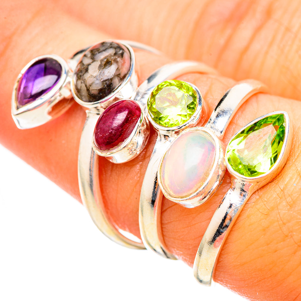 Ethiopian Opal, Crinoid Fossil, Ethiopian Opal, Peridot, Amethyst Rings handcrafted by Anasilvercos - RING115205