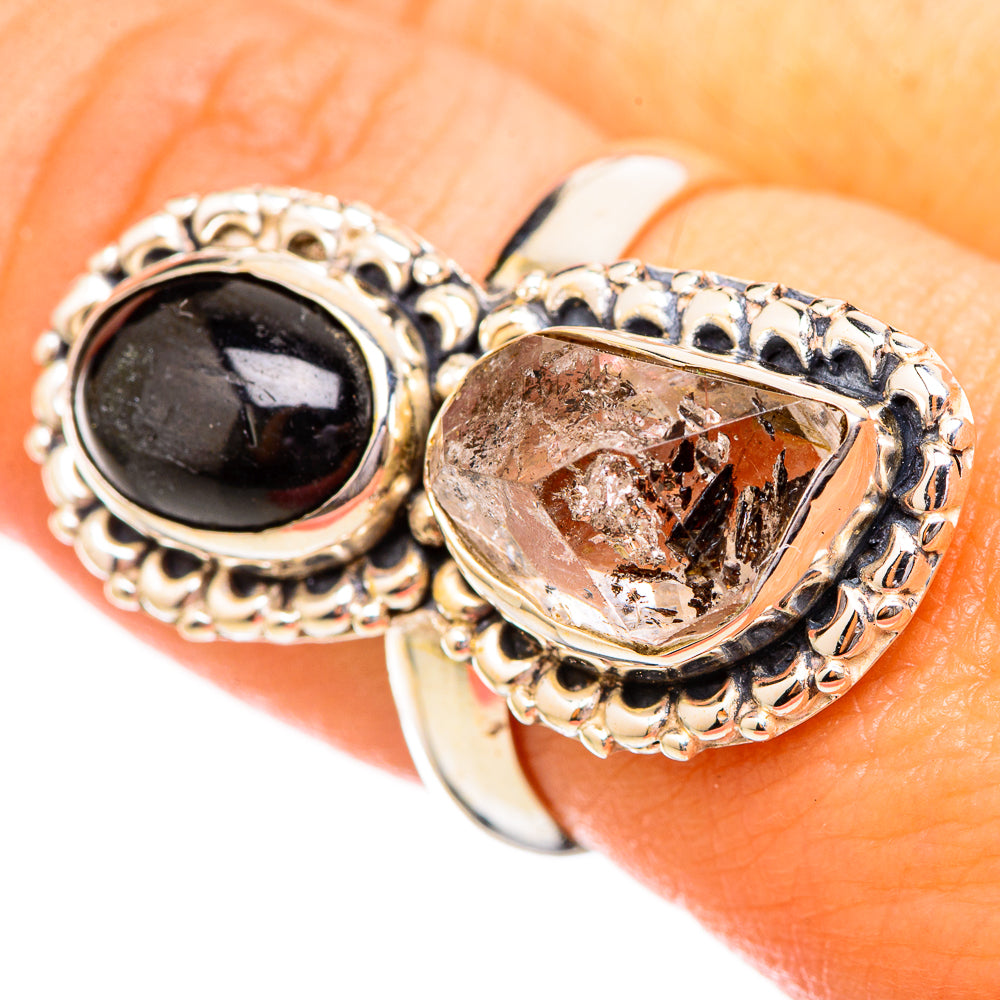 Herkimer Diamond, Black Onyx Rings handcrafted by Anasilvercos - RING115224