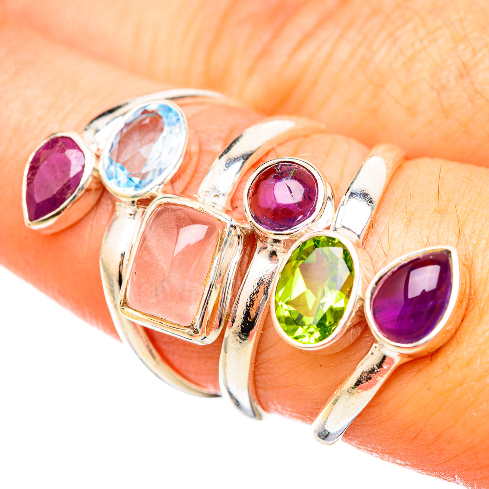 Rose Quartz, Amethyst, Peridot, Blue Topaz Rings handcrafted by Anasilvercos - RING115230
