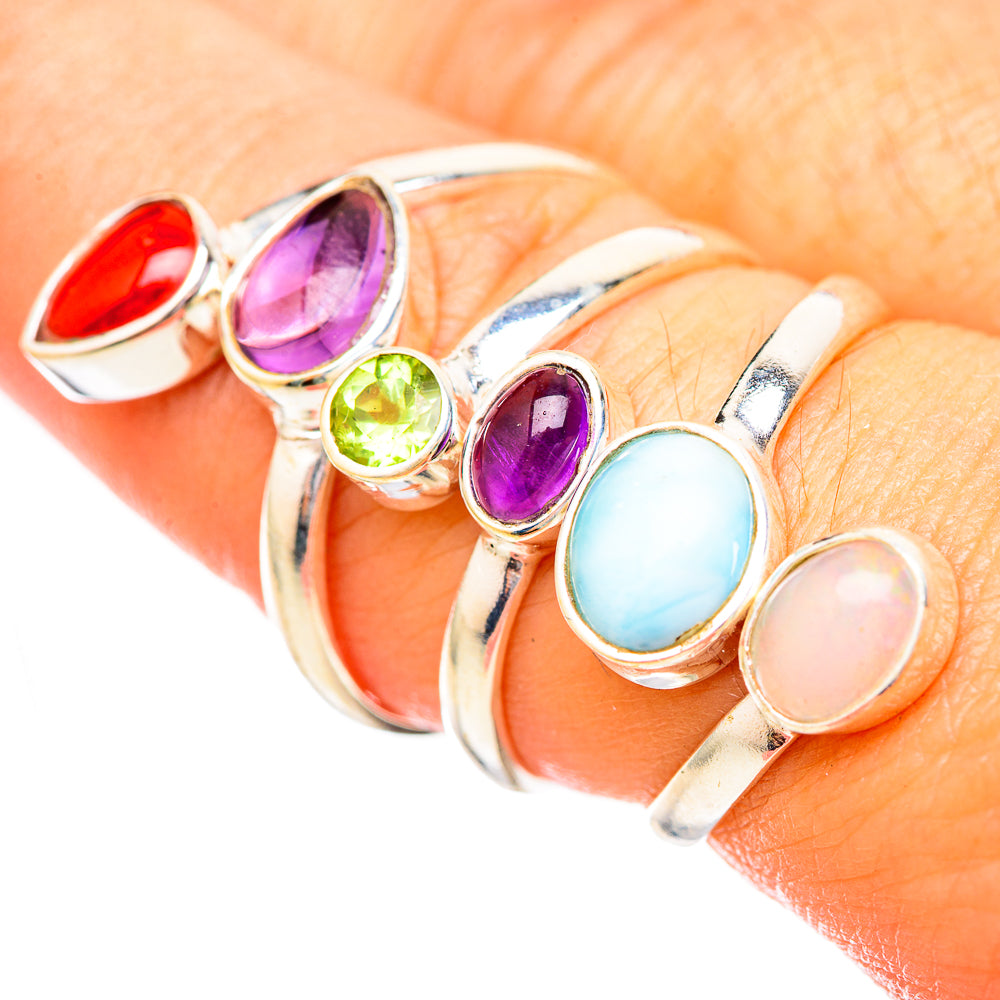 Larimar, Ethiopian Opal, Amethyst, Peridot, Red Coral Rings handcrafted by Anasilvercos - RING115231