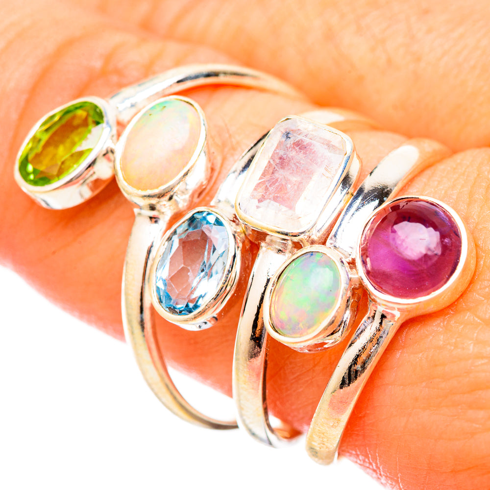 Rainbow Moonstone, Ethiopian Opal, Blue Topaz, Peridot, Amethyst Rings handcrafted by Anasilvercos - RING115250