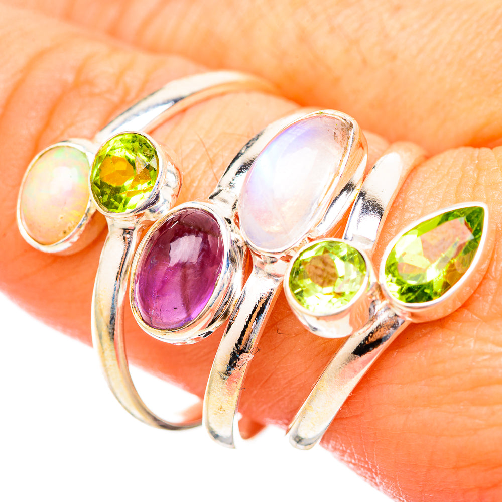 Rainbow Moonstone, Amethyst, Peridot, Ethiopian Opal Rings handcrafted by Anasilvercos - RING115251