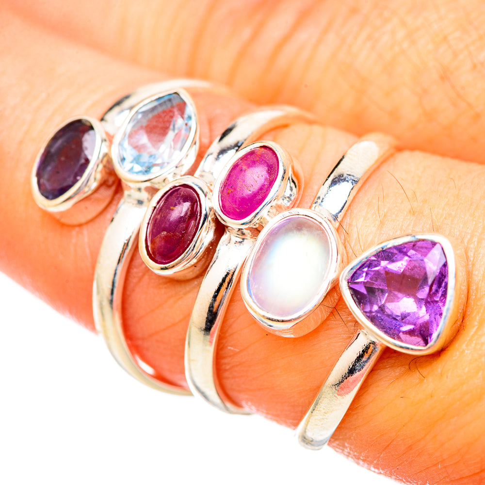 Rainbow Moonstone, Amethyst, Tanzanite, Blue Topaz, Garnet Rings handcrafted by Anasilvercos - RING115266