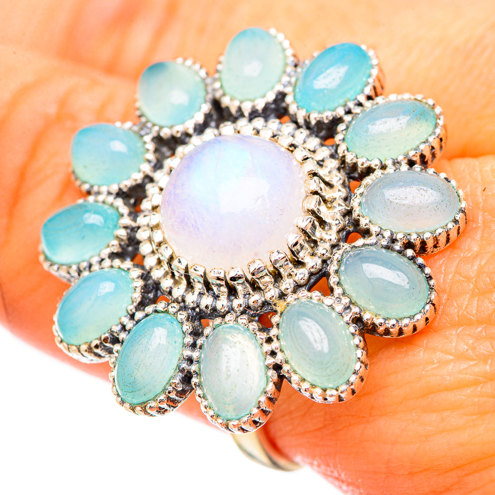 Rainbow Moonstone, Aqua Chalcedony Rings handcrafted by Anasilvercos - RING115268