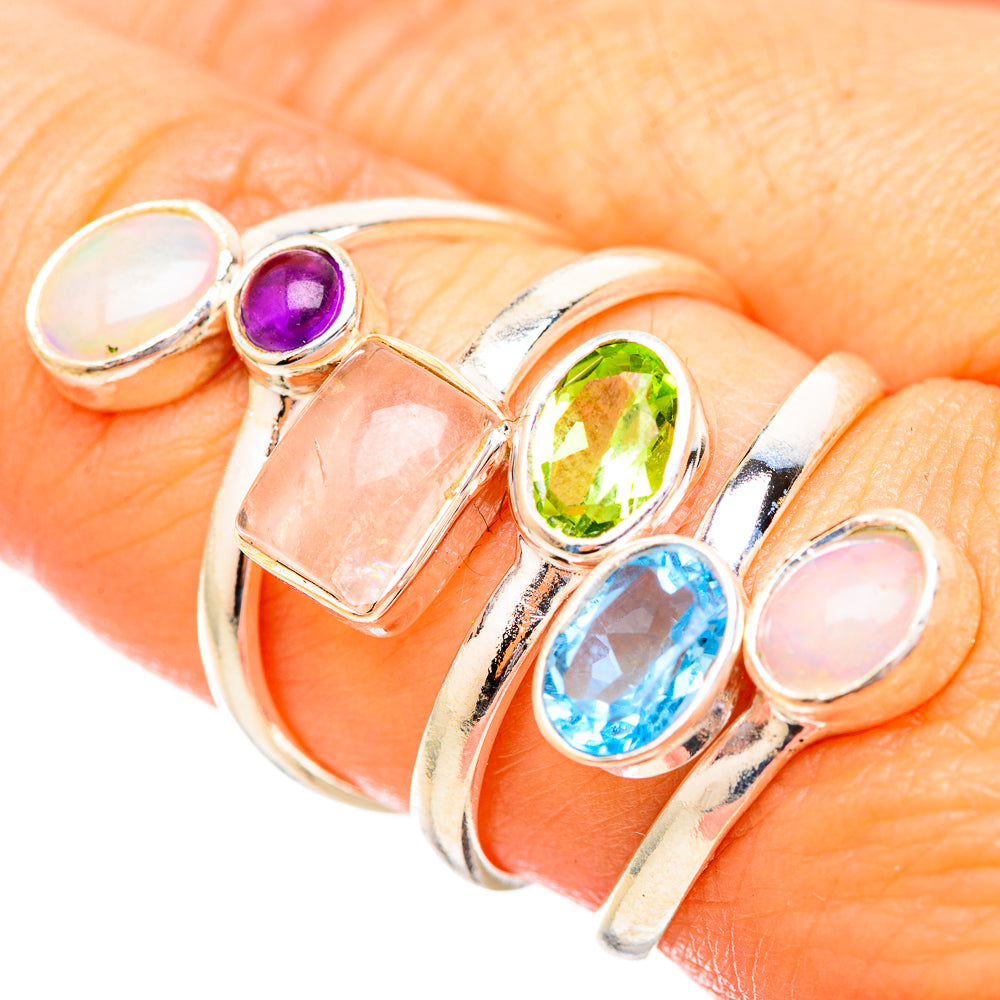 Rose Quartz, Blue Topaz, Peridot, Ethiopian Opal Rings handcrafted by Anasilvercos - RING115279