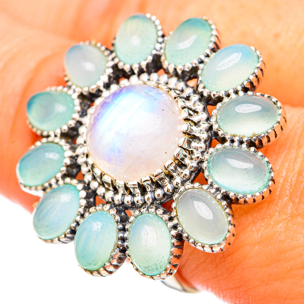 Rainbow Moonstone, Aqua Chalcedony Rings handcrafted by Anasilvercos - RING115286