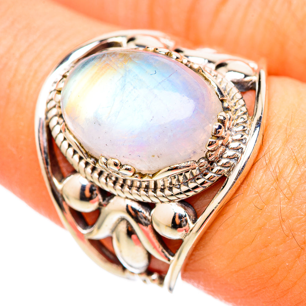 Rainbow Moonstone Rings handcrafted by Anasilvercos - RING115315
