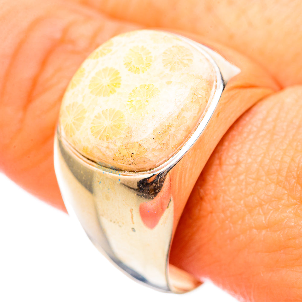 Fossil Coral Rings handcrafted by Anasilvercos - RING115413