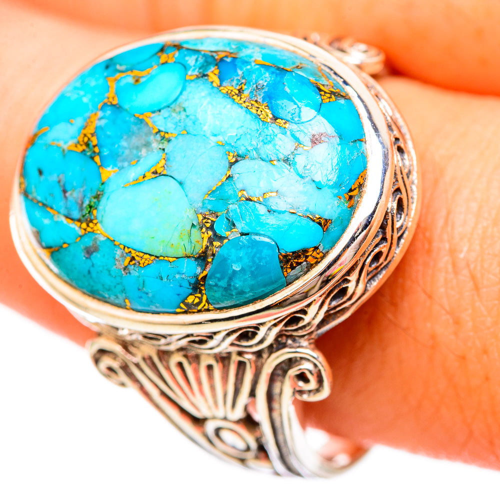 Blue Copper Composite Turquoise Rings handcrafted by Anasilvercos - RING115596