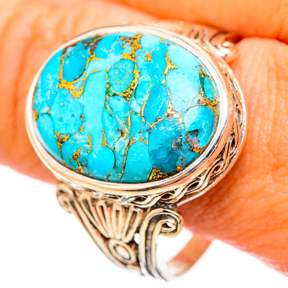 Blue Copper Composite Turquoise Rings handcrafted by Anasilvercos - RING115858