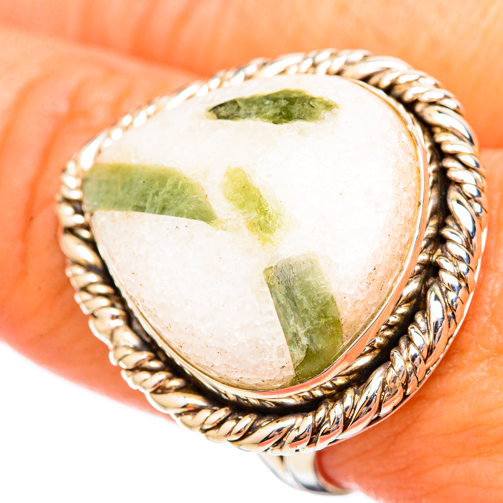 Green Tourmaline In Quartz Rings handcrafted by Anasilvercos - RING115893