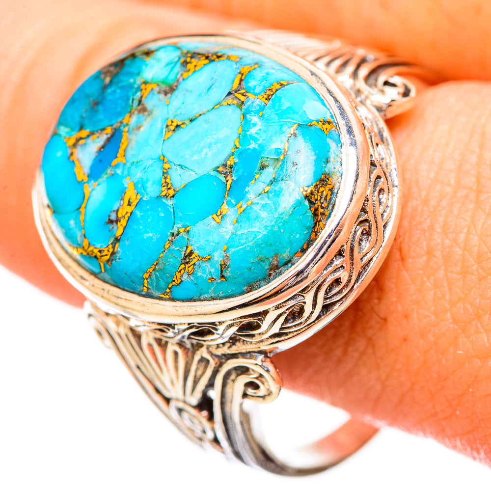 Blue Copper Composite Turquoise Rings handcrafted by Anasilvercos - RING115999