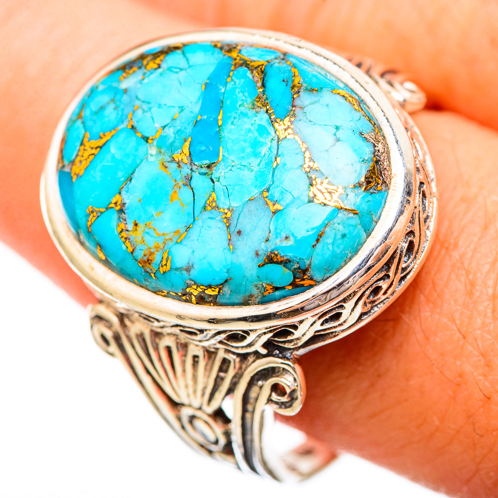 Blue Copper Composite Turquoise Rings handcrafted by Anasilvercos - RING116169