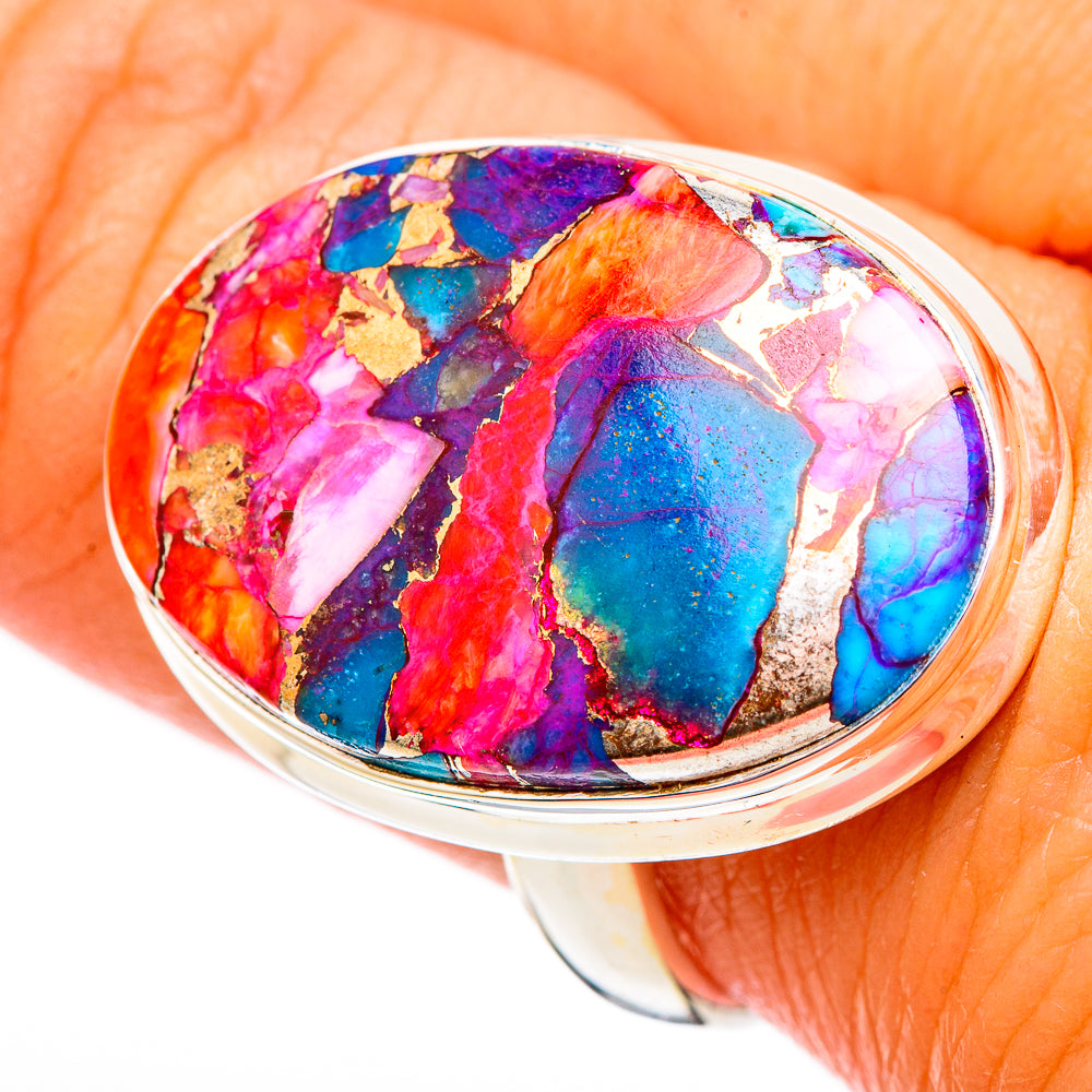 Kingman Pink Dahlia Turquoise Rings handcrafted by Anasilvercos - RING116225