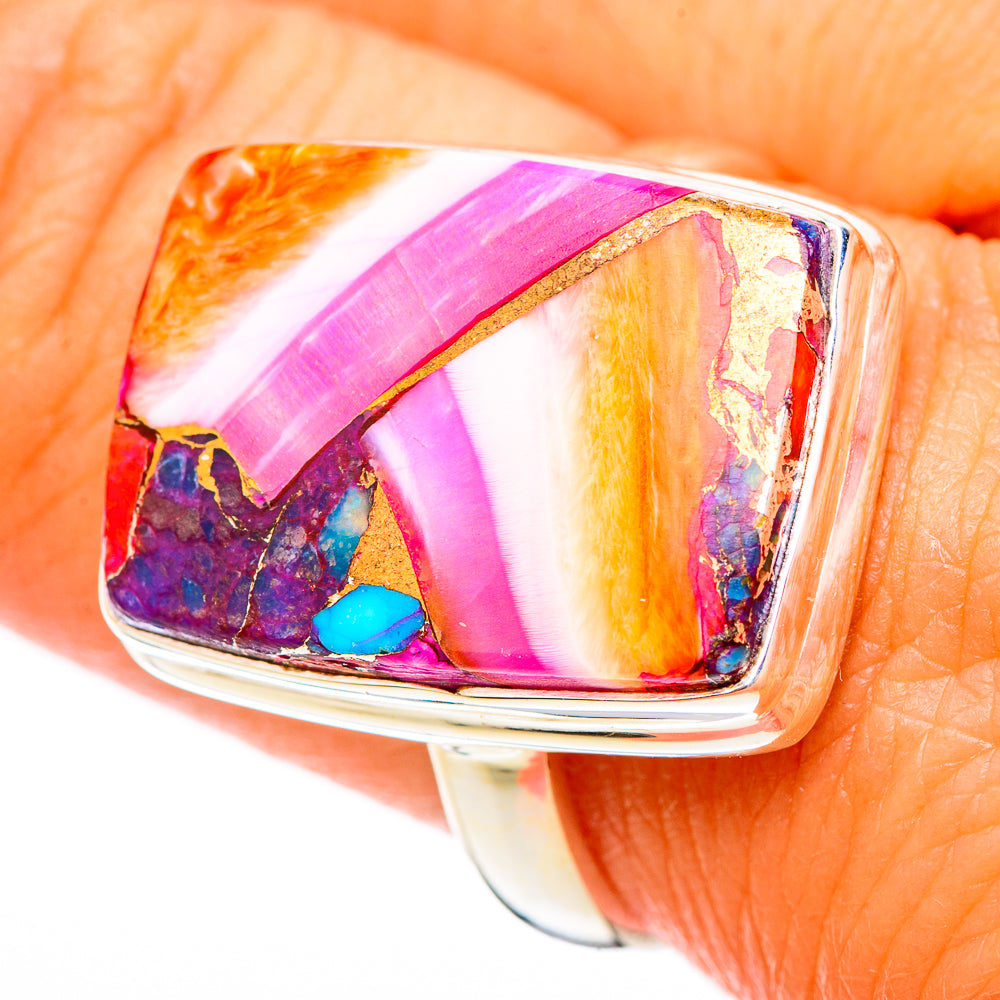 Kingman Pink Dahlia Turquoise Rings handcrafted by Anasilvercos - RING116226