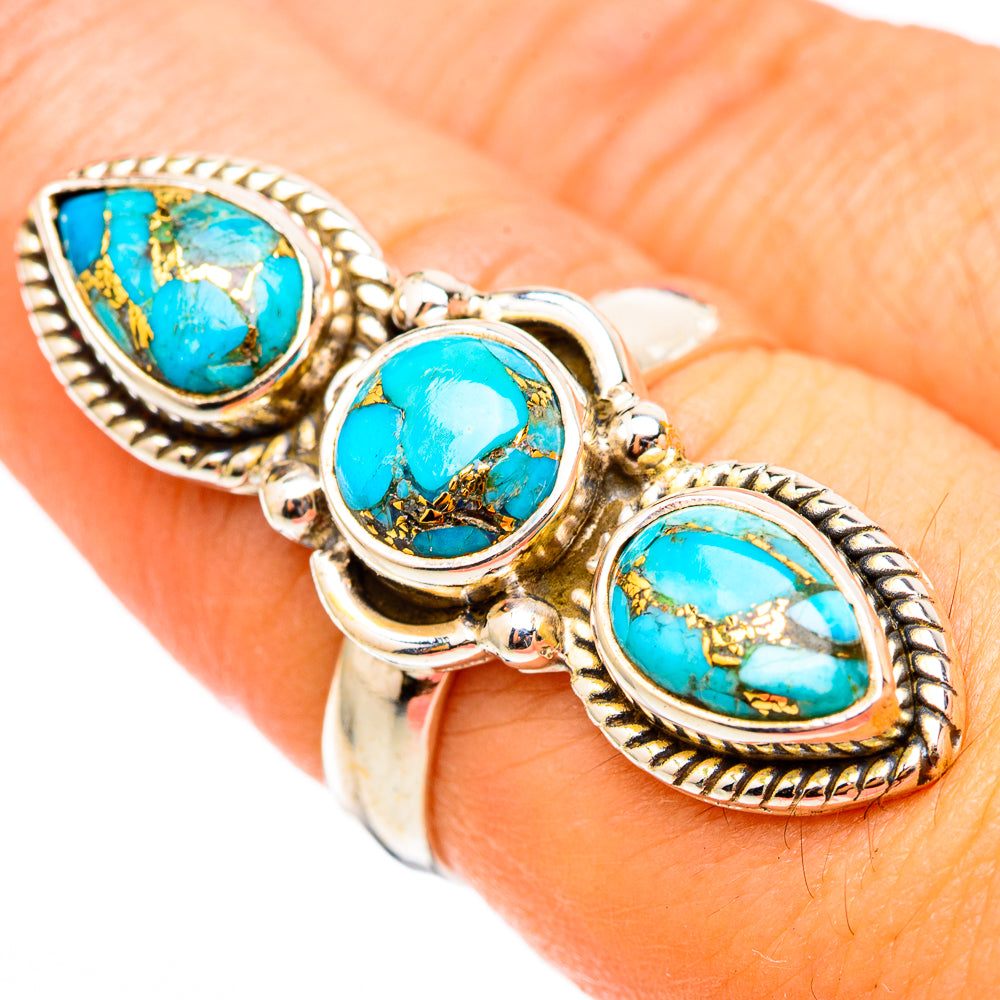 Blue Copper Composite Turquoise Rings handcrafted by Anasilvercos - RING116231