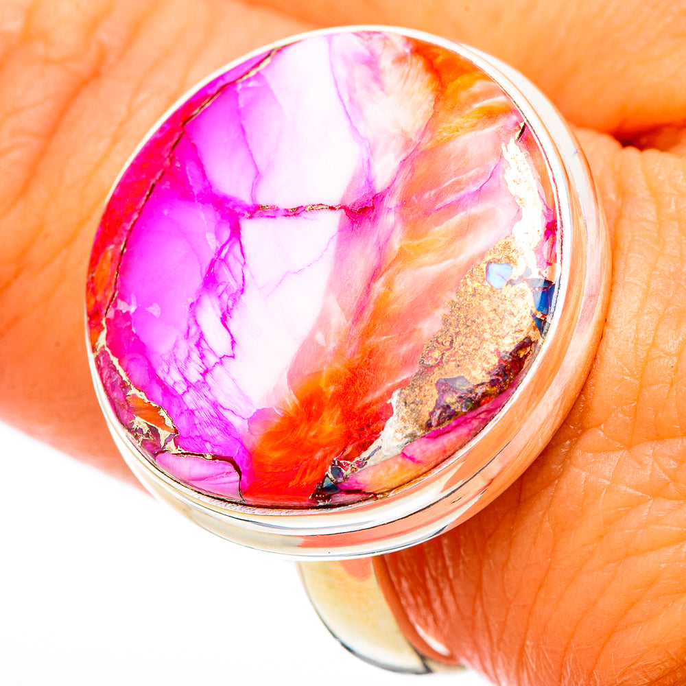 Kingman Pink Dahlia Turquoise Rings handcrafted by Anasilvercos - RING116251