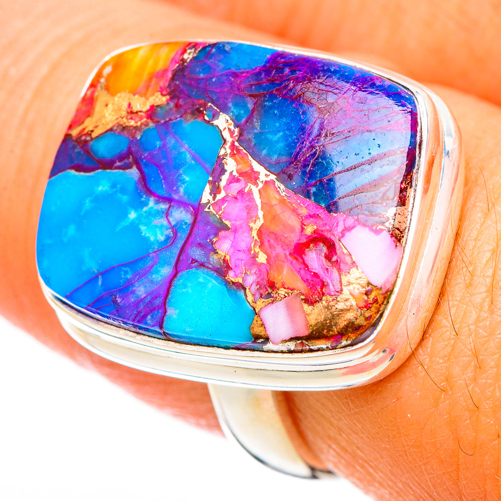 Kingman Pink Dahlia Turquoise Rings handcrafted by Anasilvercos - RING116252