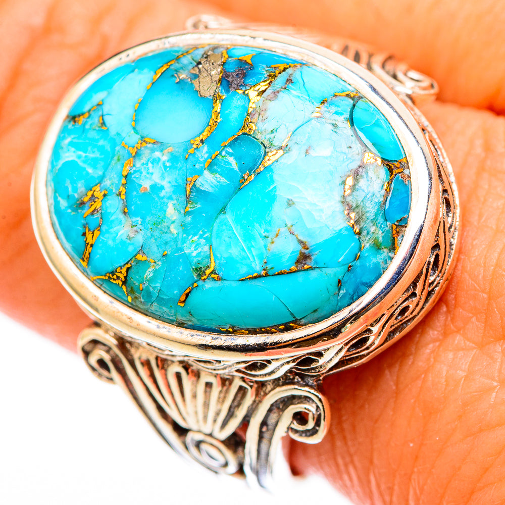 Blue Copper Composite Turquoise Rings handcrafted by Anasilvercos - RING116318